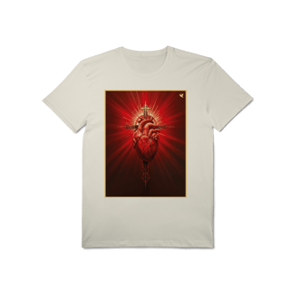 Nome do produto Sagrado Coração e Cruz - T-Shirt Pima