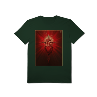 Nome do produto Sagrado Coração e Cruz - T-Shirt Pima