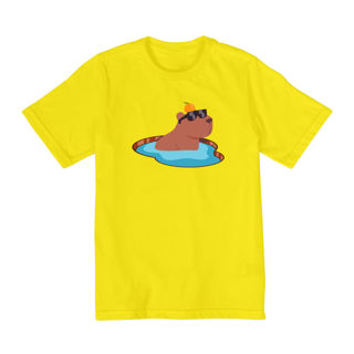 Nome do produto Camiseta Infantil Capivara na Lagoa com Laranja na Cabeça