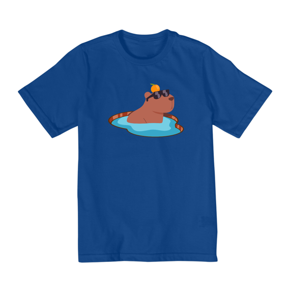 Camiseta Infantil Capivara na Lagoa com Laranja na Cabeça