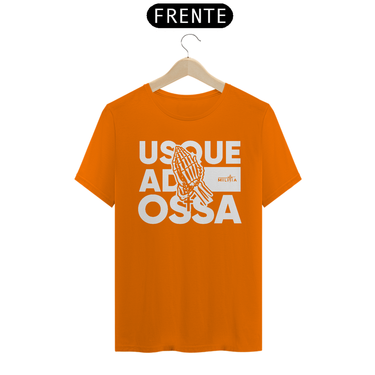 Nome do produto: Camiseta Até os Ossos - Terço na Mão Branco