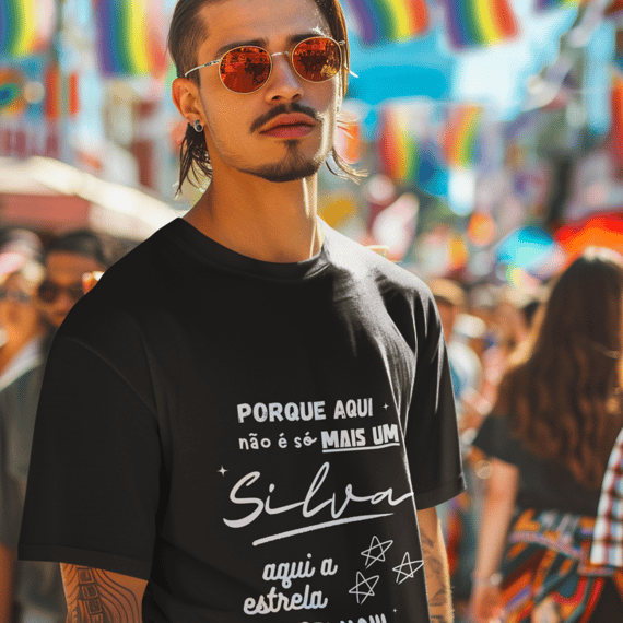 Camiseta Masculina Silva – Sua Estrela Brilha Aqui (Quality Adulto)