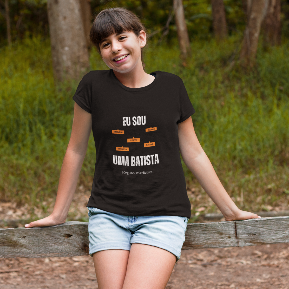 Nome do produto: Camiseta Feminina Infanto-Juvenil Eu Sou uma Batista – Nome Que Representa (Quality Infantil - 10 a 14 anos)