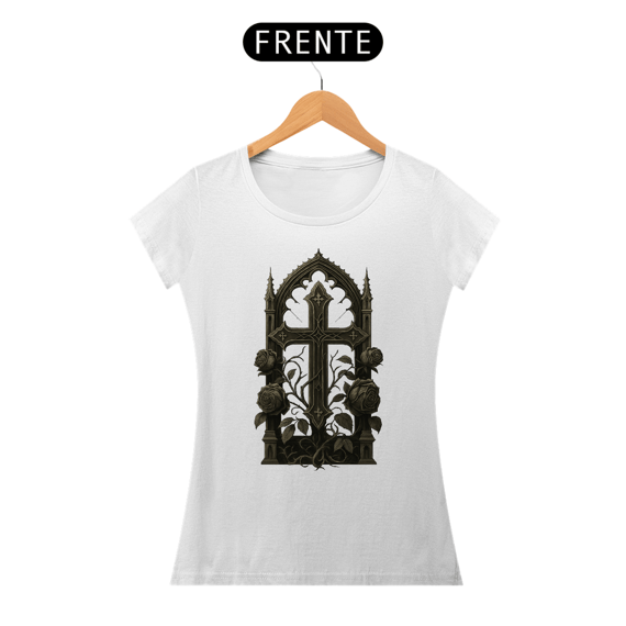 camisa feminina baby long , crucifixo em rosas