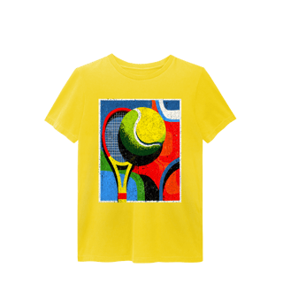 Nome do produto T-Shirt Estonada Abstrata de Tênis – Raquete e Bola em Arte Exclusiva