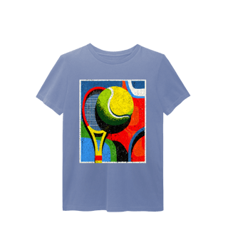 Nome do produto T-Shirt Estonada Abstrata de Tênis – Raquete e Bola em Arte Exclusiva