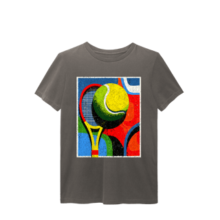 Nome do produto T-Shirt Estonada Abstrata de Tênis – Raquete e Bola em Arte Exclusiva