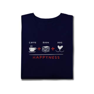 Nome do produto T-Shirt Plus Size - Coffee + Book + Dog = Happyness