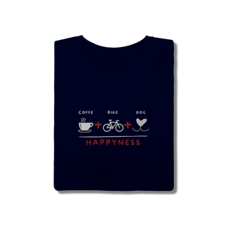 Nome do produto T-Shirt Quality - Coffee + Bike + Dog = Hapyness