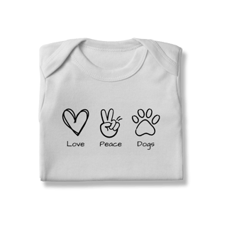 Nome do produto Body - Love, Peace, Dogs