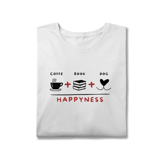 Nome do produto T-Shirt Plus Size - Coffee + Book + Dog = Happyness