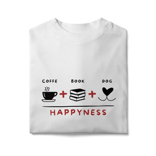 Nome do produto Camiseta Oversized - Coffee + Book + Dog = Happyness