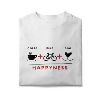 Nome do produto Camiseta Oversized - Coffee + Bike + Dog = Happyness
