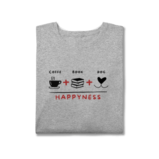 Nome do produto T-Shirt Plus Size - Coffee + Book + Dog = Happyness
