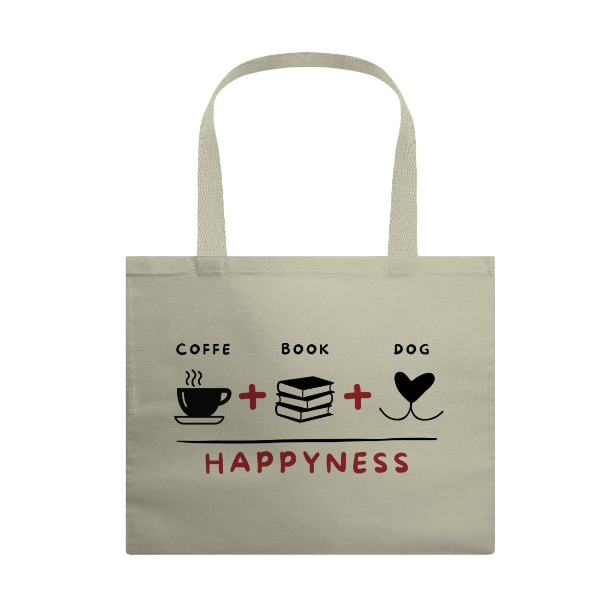 Ecobag G - Coffee + Book + Dog = Happyness