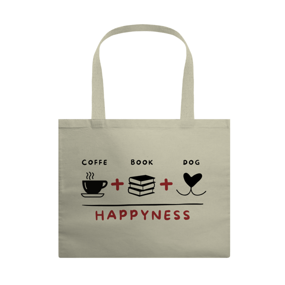 Ecobag - Coffee + Book + Dog = Happyness
