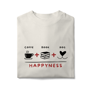Nome do produto Camiseta Oversized - Coffee + Book + Dog = Happyness