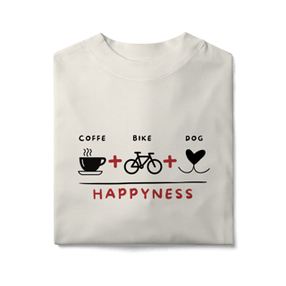 Nome do produto Camiseta Oversized - Coffee + Bike + Dog = Happyness