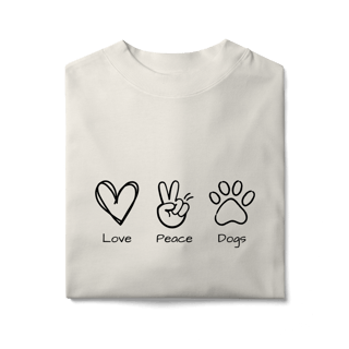 Nome do produto Camiseta Oversized - Love, Peace, Dogs