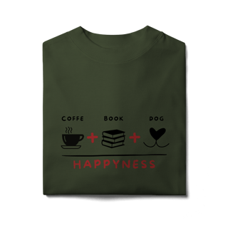 Nome do produto Camiseta Oversized - Coffee + Book + Dog = Happyness