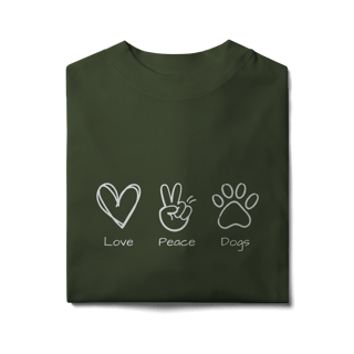 Nome do produto Camiseta Oversized - Love, Peace, Dogs