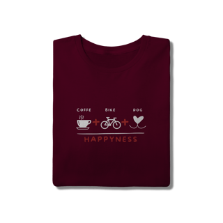 Nome do produto T-Shirt Quality - Coffee + Bike + Dog = Hapyness