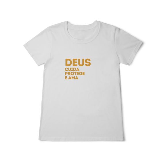 Camiseta Feminina Baby Long Classic - Deus cuida, protege e ama