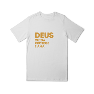 Nome do produto  Camiseta Quality Infantil (10 a 14) - Deus cuida, protege e ama