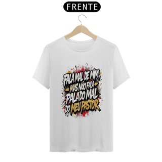 Nome do produto Licuti Original – Camiseta Gospel “Fala Mal de Mim, Mas Não Fala Mal do Meu Pastor