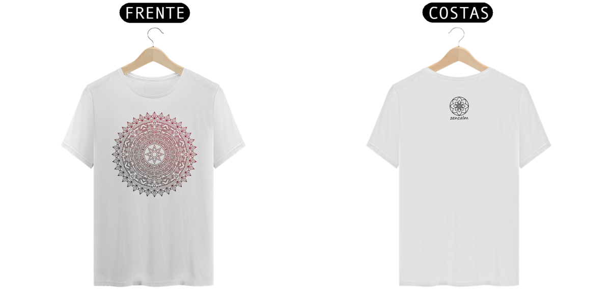Nome do produto: Camiseta Mandala Peruana Estrela Ancestral - Degradê preto e vermelho