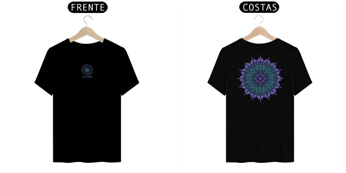Nome do produto: Camiseta Mandala Asteca - Radial degrade roxo azul