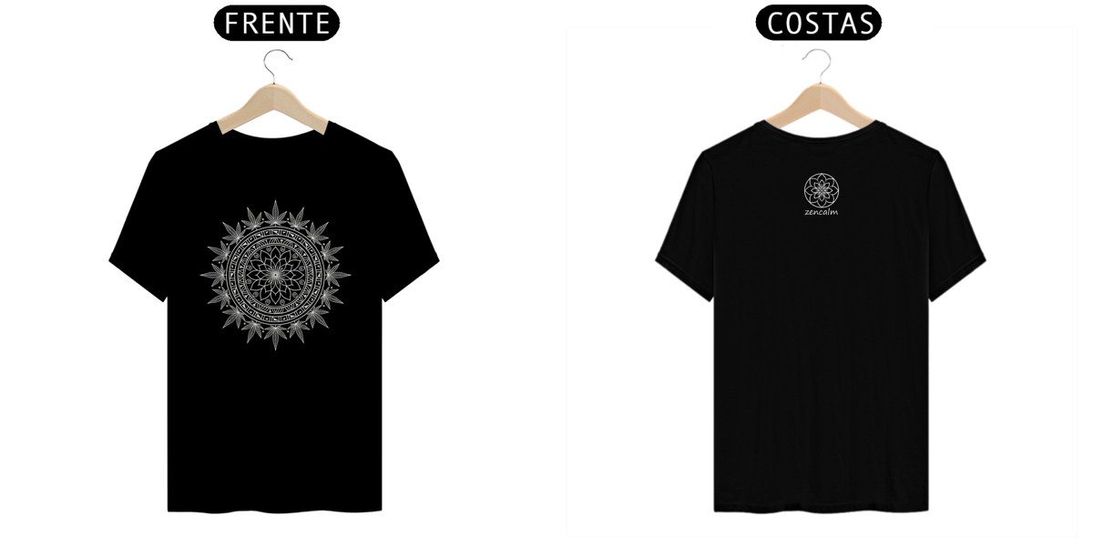 Nome do produto: Camiseta Mandala Cannabica Neve Iluminada - Branca Reluzente