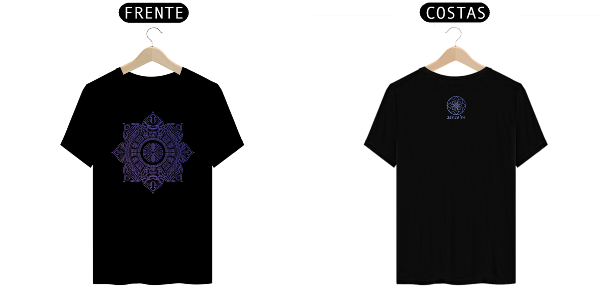 Nome do produto: Camiseta Mandala Chinesa Geometria Sagrada - Degradê roxo e rosa