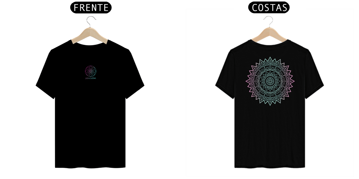 Nome do produto: Camiseta Mandala Inca Engrenagem - Degradê rosa e verde claro