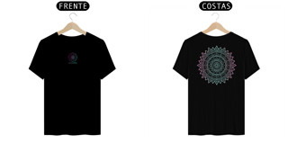Camiseta Mandala Inca Engrenagem - Degradê rosa e verde claro