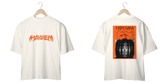 Camiseta Oversized Frente e Verso Lady Gaga - Mayhem + Halftone Orange