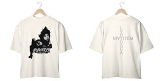 Nome do produto Camiseta Oversized Frente e Verso Lady Gaga - Mayhem Sticker + Cross