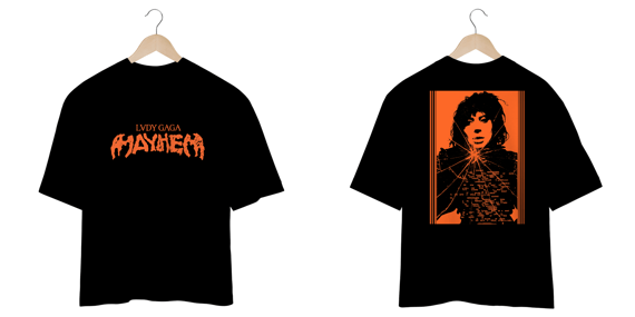 Camiseta Oversized Frente e Verso Lady Gaga - Mayhem + Broken Glass Tracklist
