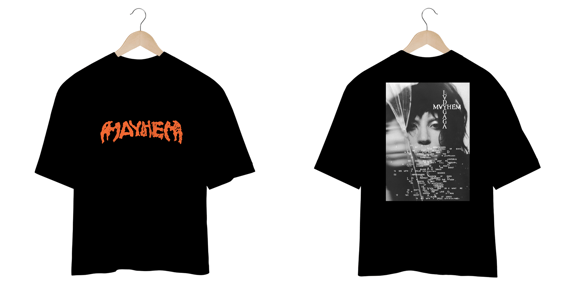 Camiseta Oversized Frente e Verso Lady Gaga - Mayhem + Broken Glass Cover Tracklist