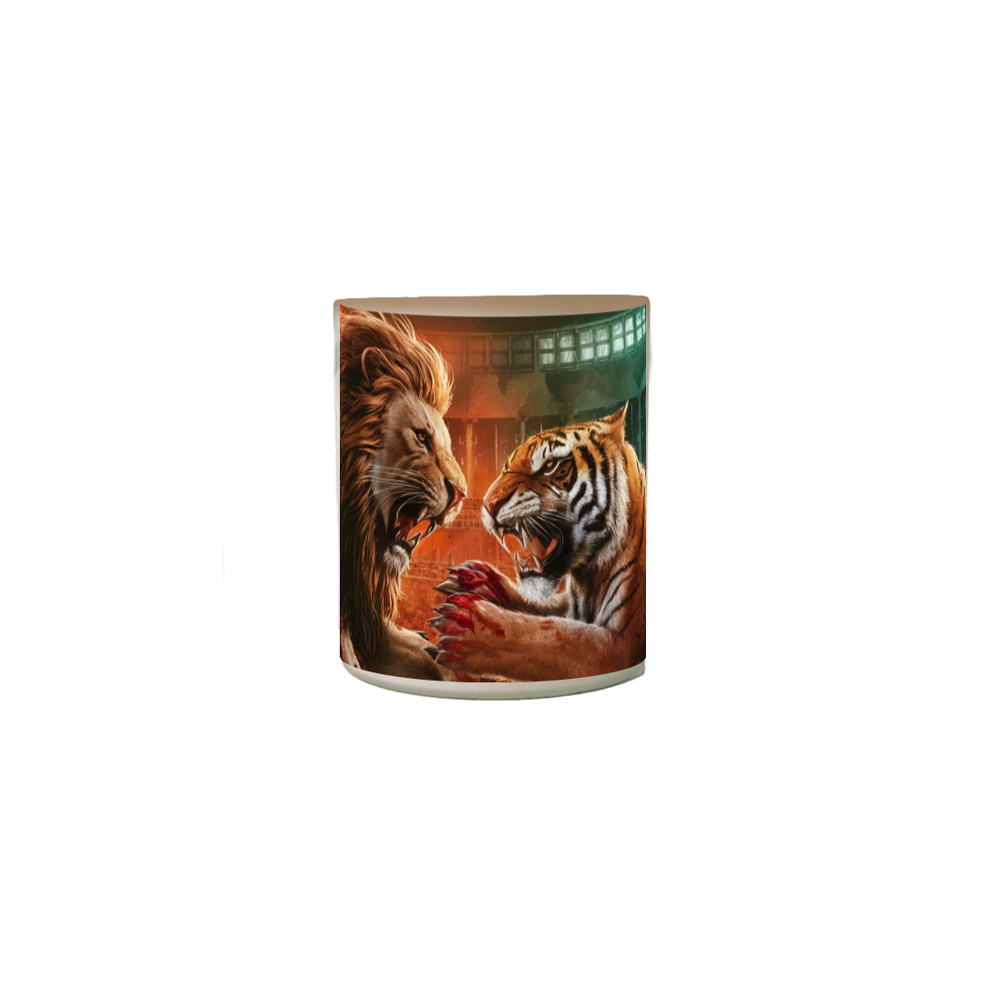 Nome do produto: Caneca Mágica - Leão X Tigre (Coliseu ao Fundo)