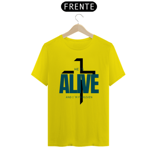 Nome do produto Camiseta Ele está vivo e eu perdoado(a)