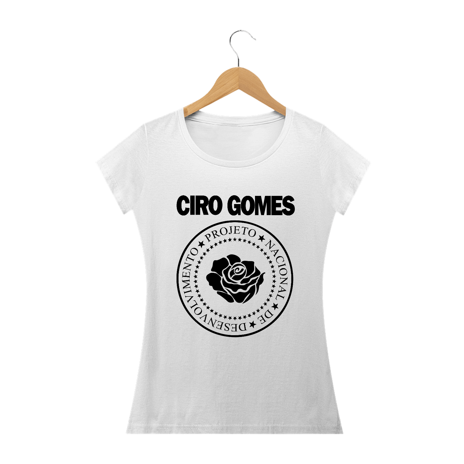 Camiseta Feminina Ciro Gomes (Ramones) Versão Rosa - Branca