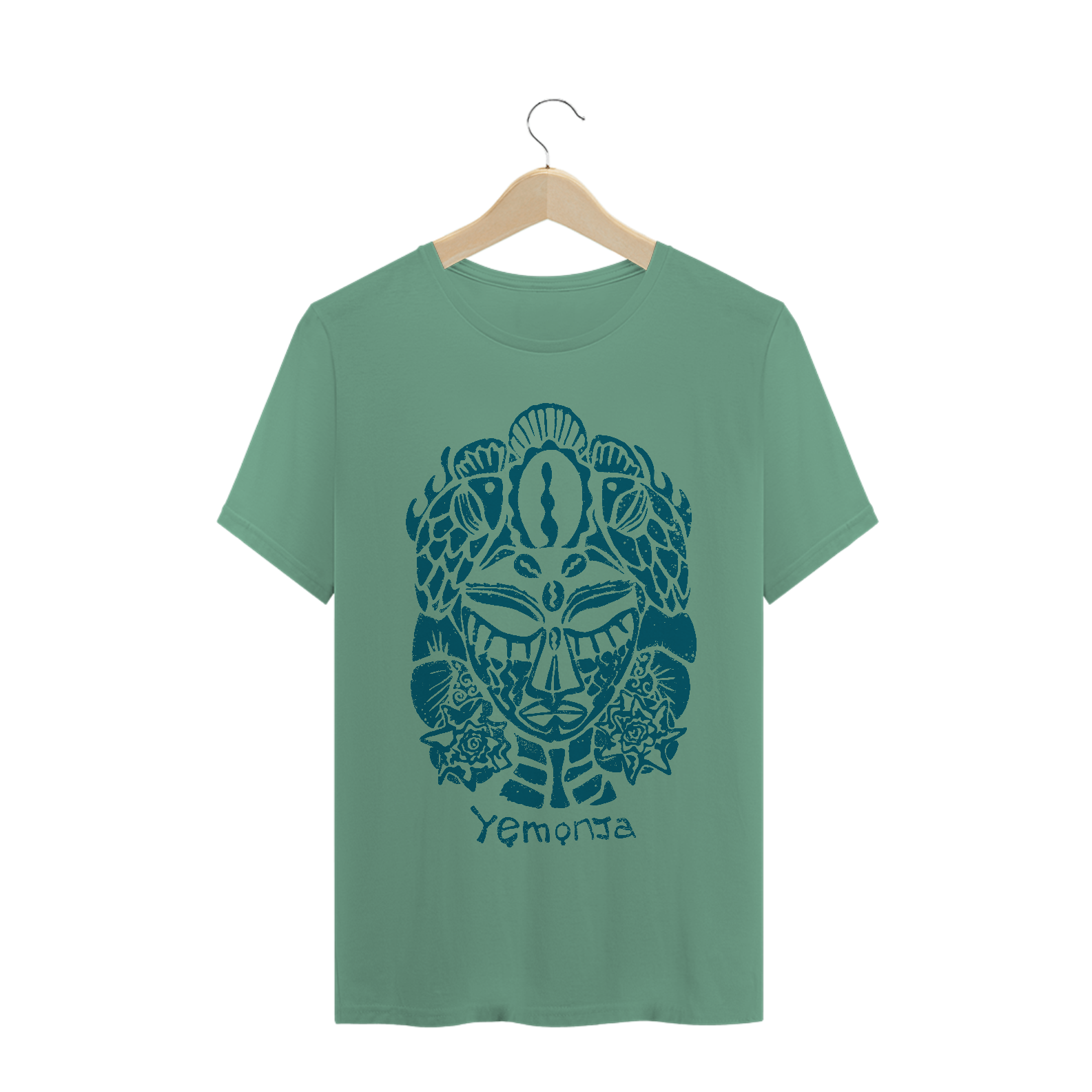 Camiseta Malha Estonada Verde - Estampa Yemanja