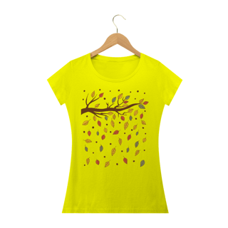 Nome do produto Camiseta Feminina Baby Long Quality Estampa Folhas Outono