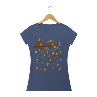 Nome do produto Camiseta Feminina Baby Long Estonada Estampa Folhas Outono