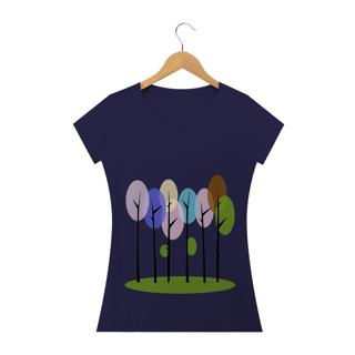 Nome do produto Camiseta Baby Long Quality Feminina Estampa Desenho Árvores Coloridas