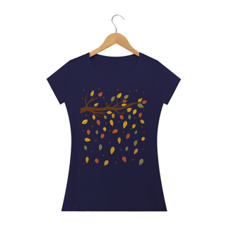 Nome do produto Camiseta Feminina Baby Long Quality Estampa Folhas Outono