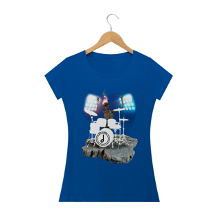 Nome do produtoBaby Look - Drummer Skull - preta, azul royal.