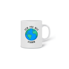 Caneca de Cerâmica Branca Vem pro meu mundo vem