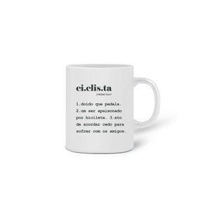 Nome do produtoCaneca de Cerâmica Branca Definição de Ciclista